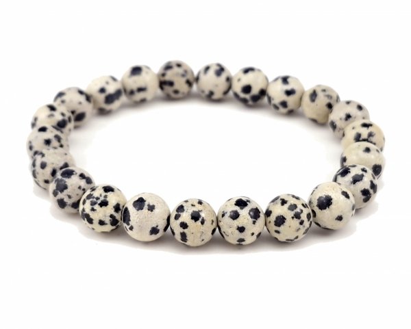 026f Bransoletka kamień naturalny jaspis dalmatyński na gumce jubilerskiej