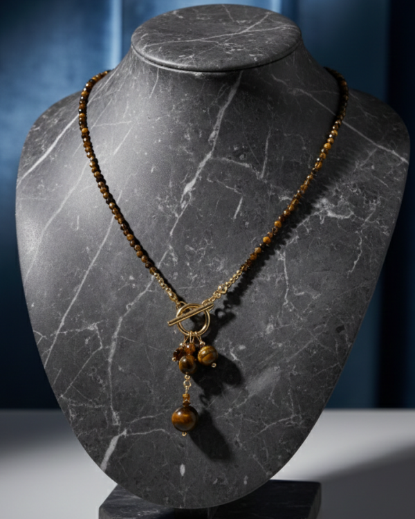 1746E Naszyjnik tygrysie oko kamień naturalny 45cm stal chirurgiczna nierdzewna naszyjnik