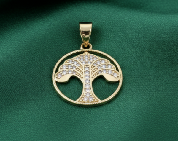 1938d Złota zawieszka błyszcząca pozłacana 14k cyrkonie drzewko szczęścia