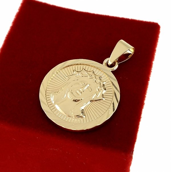 3492 Złota zawieszka cyrkonie błyszcząca pozłacana 14k medalik