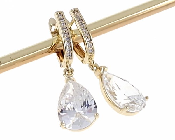 3419 Kolczyki złote pozłacane cyrkonie wiszące 14K Xuping 