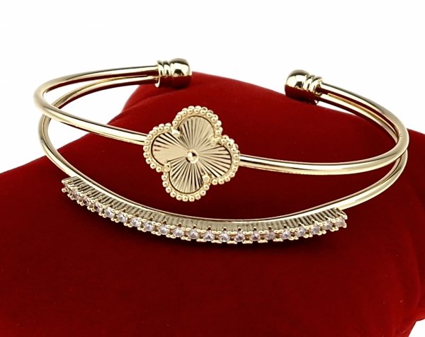 3309 Bransoletka elegancka złota bangla 6,5cm pozłacana 14k koniczyna marokańska
