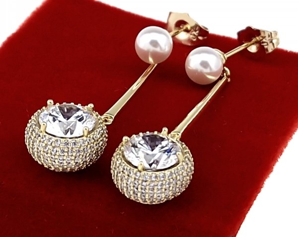 2399c Kolczyki złote pozłacane wiszące 14K Xuping cyrkonie