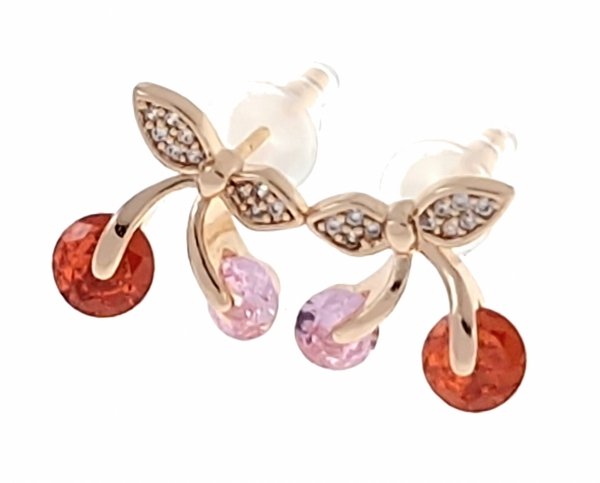 3953 Kolczyki złote Austrian Crystal cyrkonia pozłacane 18k Xuping wiśnie wtyczki 