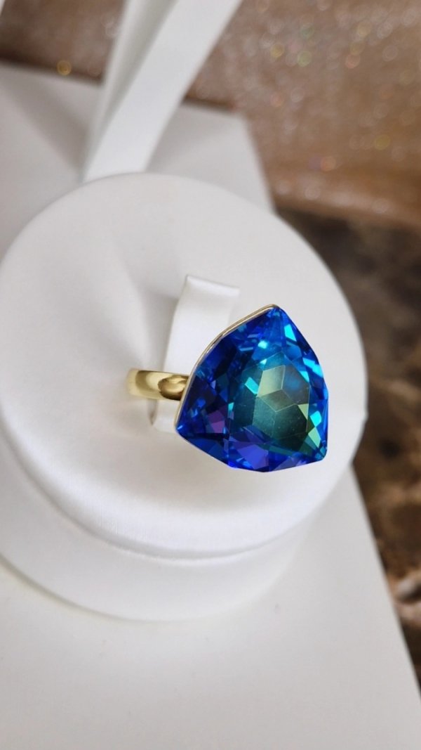 1027 Pierścionek złoty pozłacany 14k regulowany kryształek