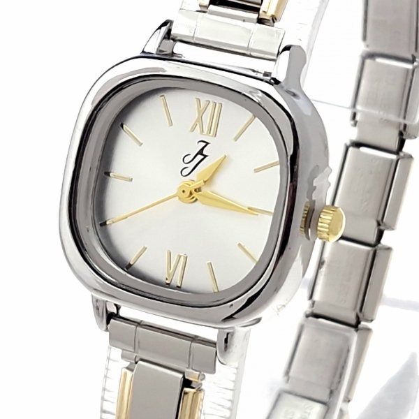 1222 Zegarek srebrno złoty modułowy stal nierdzewna na gumce rozciągliwy 