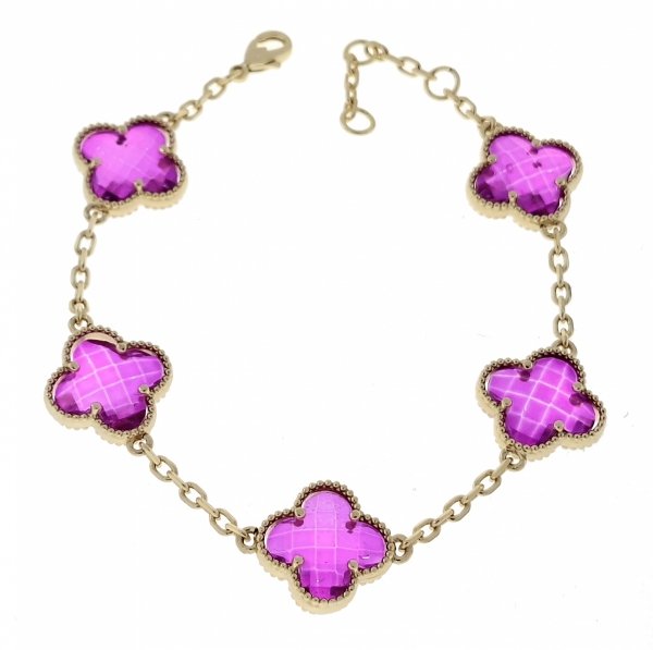 3774 Bransoletka elegancka złota 19+2cm pozłacana 14k cyrkonie koniczyna marokańska