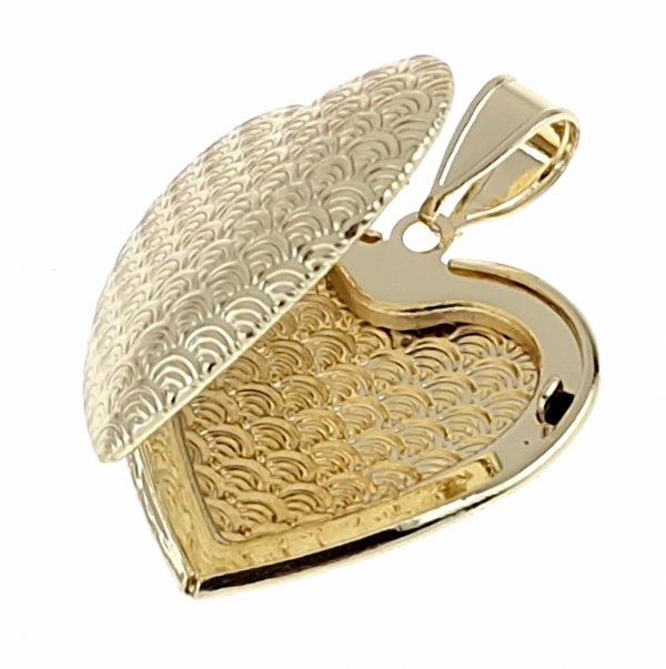 1940h Złota zawieszka błyszcząca pozłacana 14k serce sekretnik