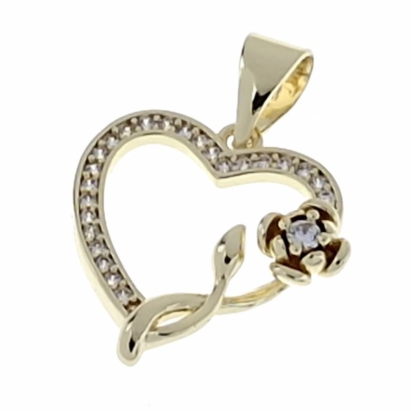 4609 Złota zawieszka błyszcząca pozłacana 14k serce cyrkonie