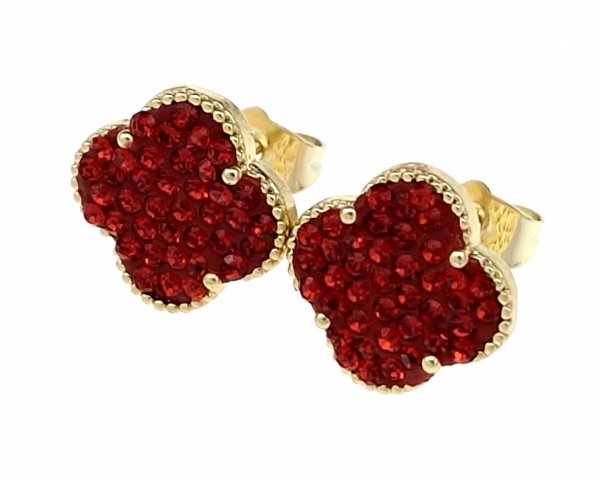 0721 Kolczyki złote pozłacane wtyczki 14K cyrkonie koniczyna marokańska