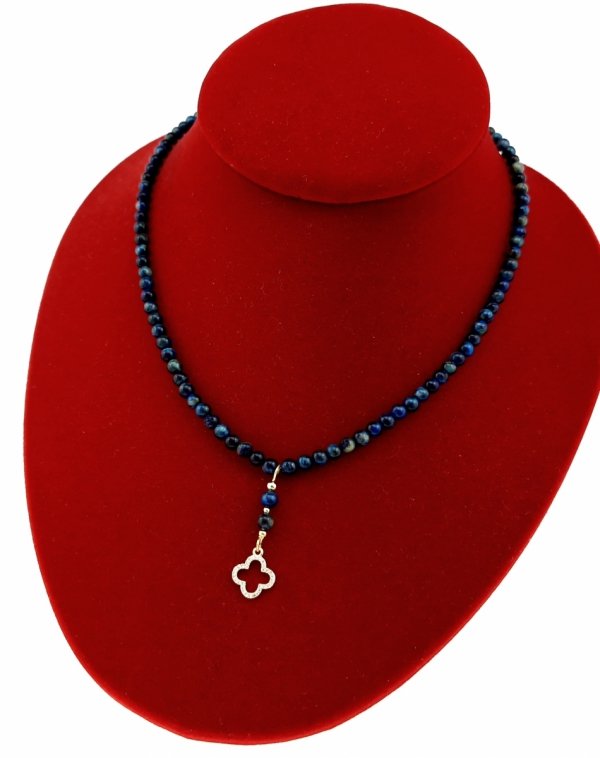 1933h Naszyjnik naturalny kamień niebieskie tygrysie oko 43+5cm stal chirurgiczna 