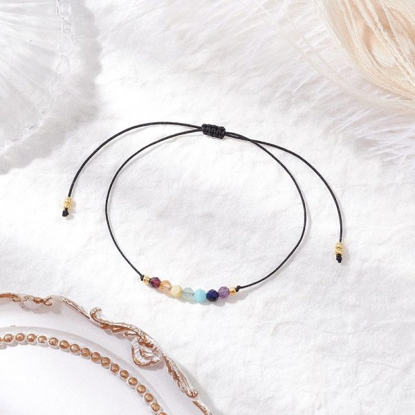 4100 Bransoletka sznurek zaciągana kamienie naturalne 7 czakr