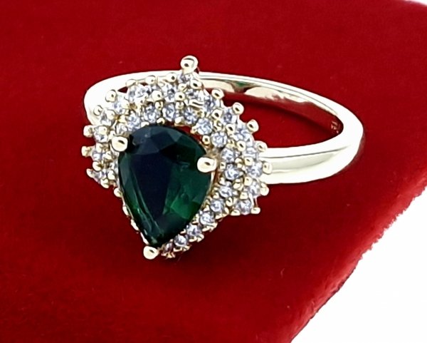 1454 Pierścionek złoty zaręczynowy błyszczący cyrkonie pozłacany 14k