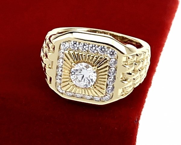 3731h Pierścionek złoty zaręczynowy błyszczący cyrkonie pozłacany 14k