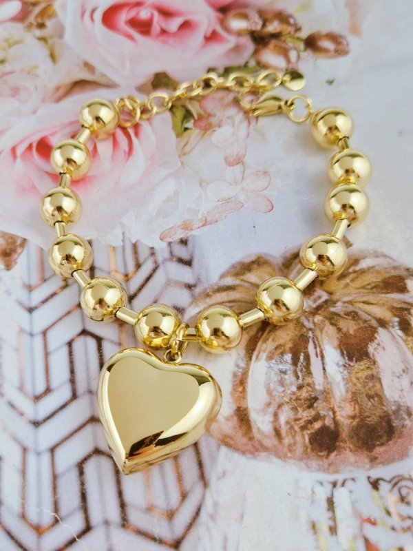 387b Bransoletka złota 19+5 stal chirurgiczna 316L Aisadi serce