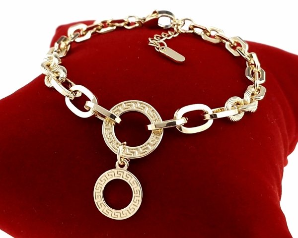 2512 Bransoletka elegancka złota 16,5+3cm pozłacana 14k wzór grecki