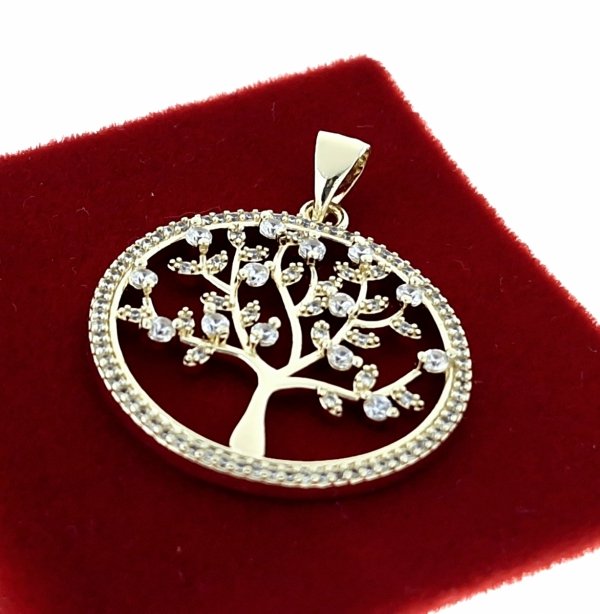 4113 Złota zawieszka błyszcząca pozłacana 14k drzewko szczęścia