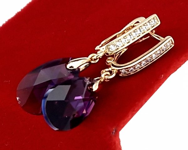 605b Kolczyki złote Austrian Crystal cyrkonia pozłacane 18k Xuping wiszące