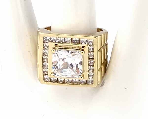 4402d Pierścionek złoty zaręczynowy błyszczący cyrkonie pozłacany 14k