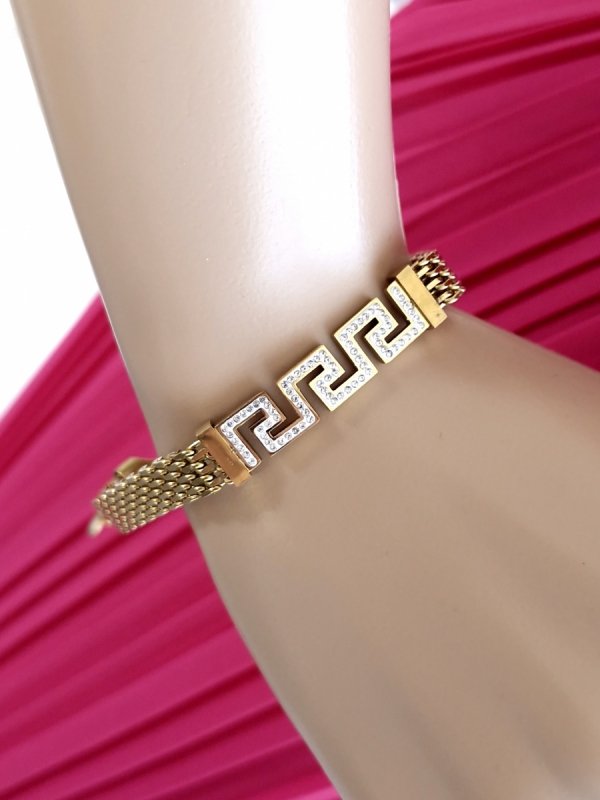 2507c  Bransoletka złota 20+5 stal chirurgiczna 316L Viki Lady wzór grecki
