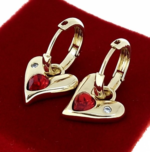 2562 Kolczyki złote pozłacane 14k wiszące Austrian Crystal serce