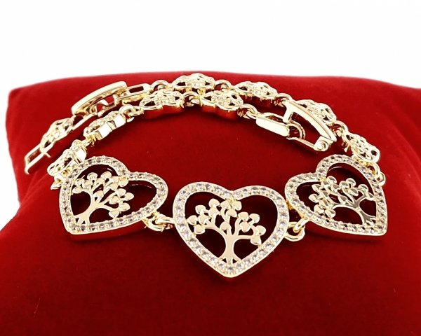 3454 Bransoletka złota elegancka 19cm cyrkonie pozłacana 14k Viki Lady serce drzewko szczęścia