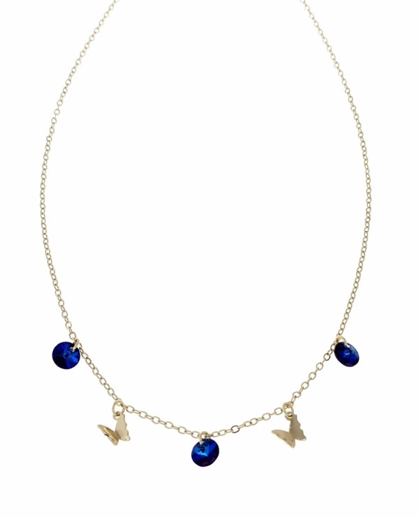 1829 Złoty łańcuszek Austrian Crystal 42+5 naszyjnik pozłacany 14K Xuping motylki