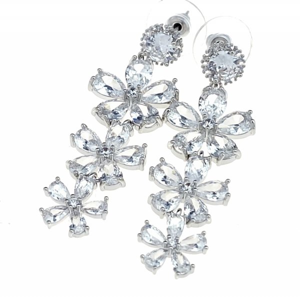 842e Kolczyki srebrne pozłacane białym złotem wiszące cyrkonie 