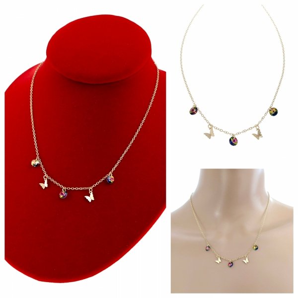 092 Złoty łańcuszek Austrian Crystal 42+5 naszyjnik pozłacany 14K Xuping motylki