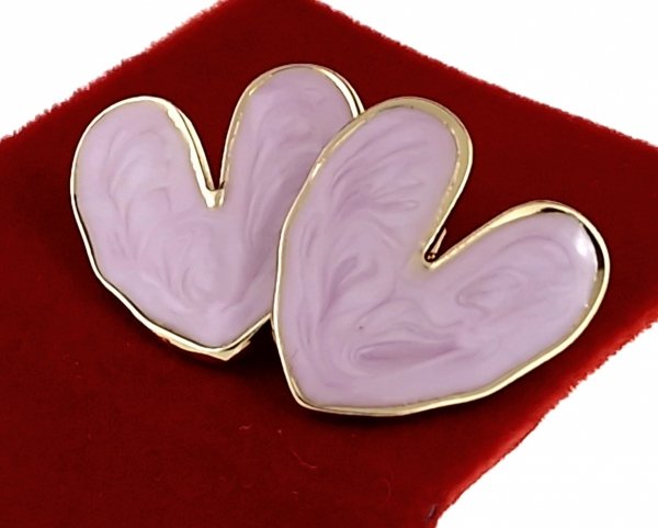 4470 Kolczyki złote stal chirurgiczna 316L wtyczki celebrytki serce perłowa emalia