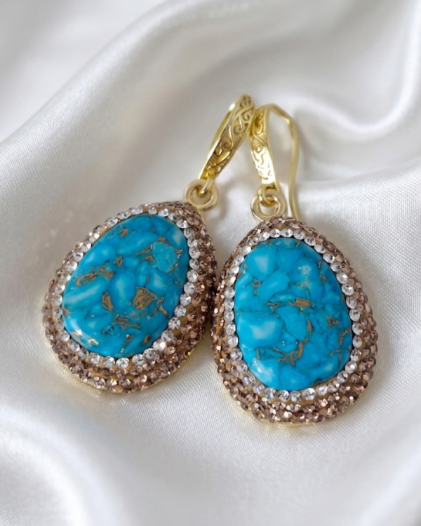 2699c Kolczyki złote kamień naturalny dolomit pozłacane 14k wiszące