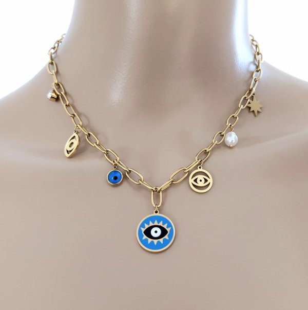 3327 Złoty łańcuszek 40+5cm naszyjnik stal chirurgiczna nierdzewna 316L oko proroka