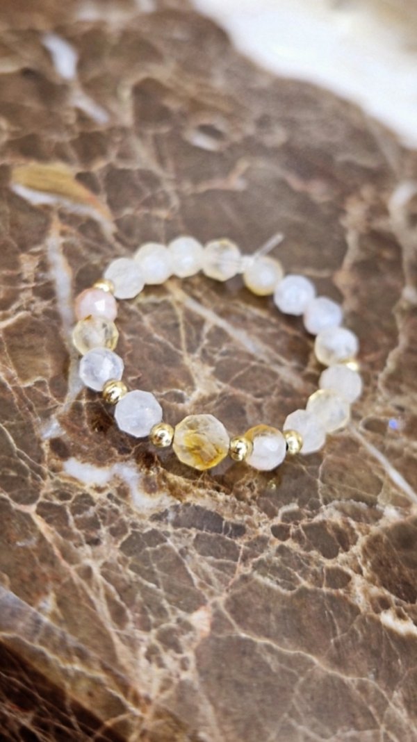 1939b Pierścionek na gumce kryształki stal chirurgiczna kamień naturalny cytryn