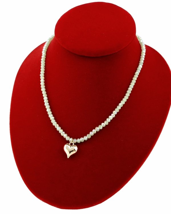 1914h Naszyjnik błyszczący szklane kryształki na gumce jubilerskiej łańcuszek serce