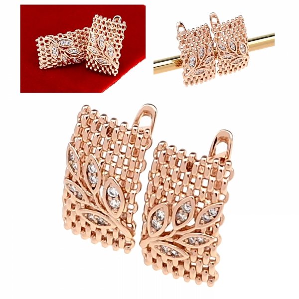 3755 Złote kolczyki cyrkonie pozłacane rose gold Xuping wiszące 