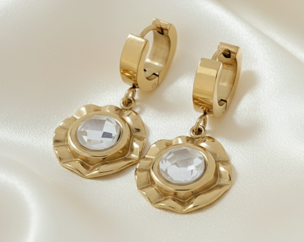 0341 Kolczyki złote stal chirurgiczna 316L wiszące stal nierdzewna