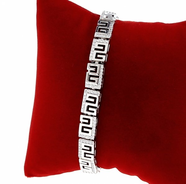 4040 Bransoletka srebrna cyrkonie pozłacana białym złotem 19,5cm Xuping wzór grecki