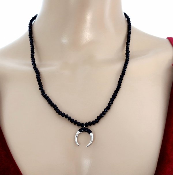 1382 Naszyjnik stal chirurgiczna 316L szklane kryształki na gumce jubilerskiej luna księżyc