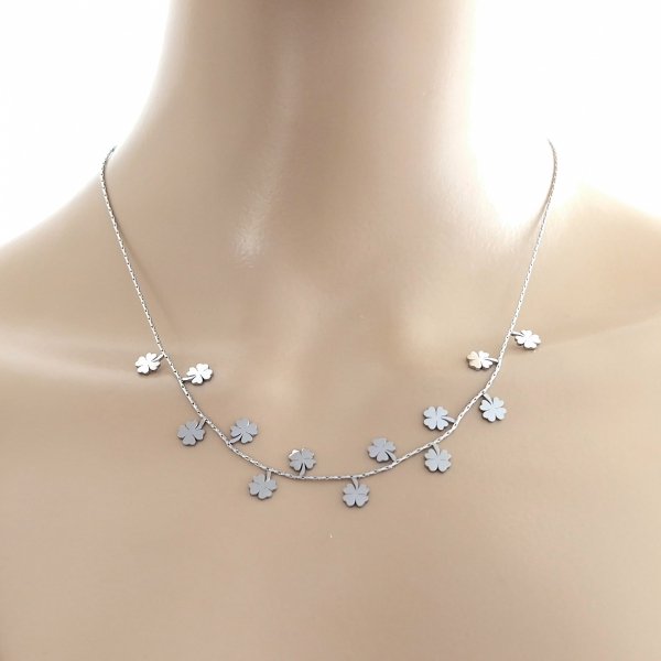 2560 Złoty srebrny łańcuszek naszyjnik 42+5 stal chirurgiczna 316L Viki lady koniczynki