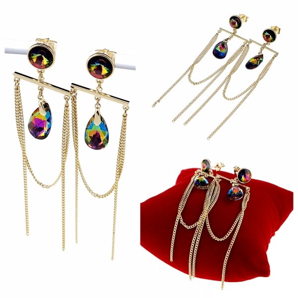 2792 Kolczyki złote pozłacane Austrian Crystal wiszące 14K cyrkonie Xuping 