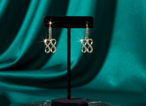 550c Kolczyki złote pozłacane cyrkonie wiszące 14K znak nieskończoności 