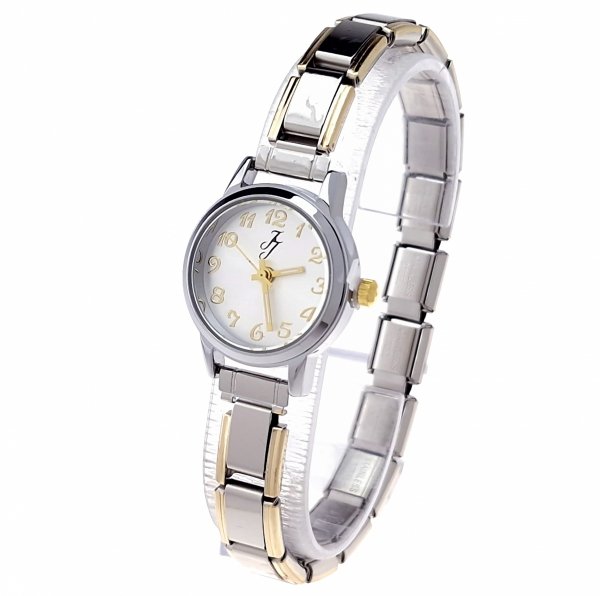 911 Zegarek srebrno złoty modułowy stal nierdzewna na gumce rozciągliwy 