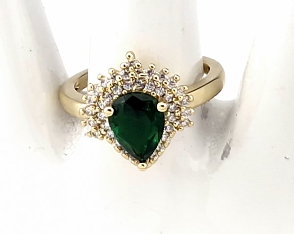 1454 Pierścionek złoty zaręczynowy błyszczący cyrkonie pozłacany 14k