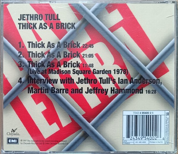 Jethro Tull Thick as a Brick CD
