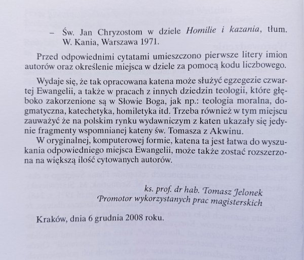 Robert Czaja, o. Grzegorz Marszałkowski Katena do Ewangelii św. Jana