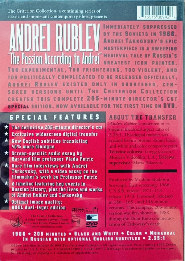 Andriej Tarkowski Andrei Rublev ( Andriej Rublow) DVD