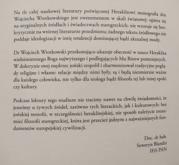 Wojciech Wrotkowski Jeden wieloimienny. Bóg Heraklita z Efezu