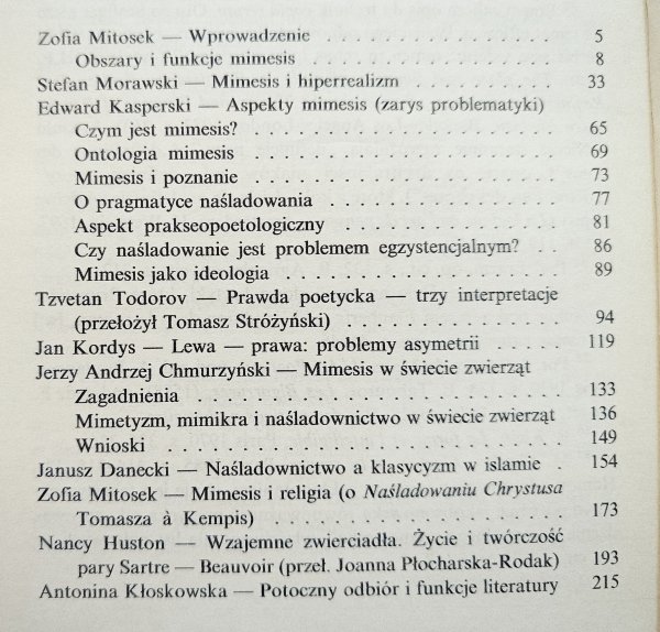 red. Zofia Mitosek Mimesis w literaturze, kulturze i sztuce