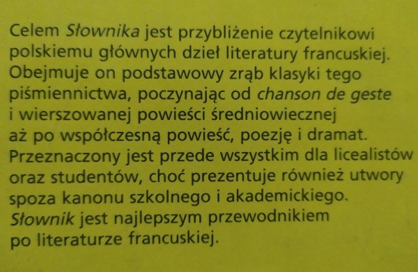 Michel Bouty Słownik dzieł i tematów literatury francuskiej