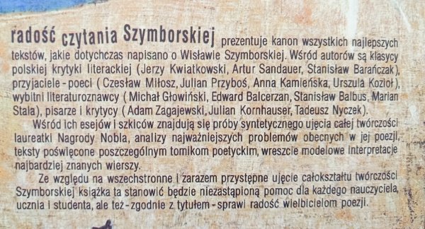Radość czytania Szymborskiej: wybór tekstów krytycznych